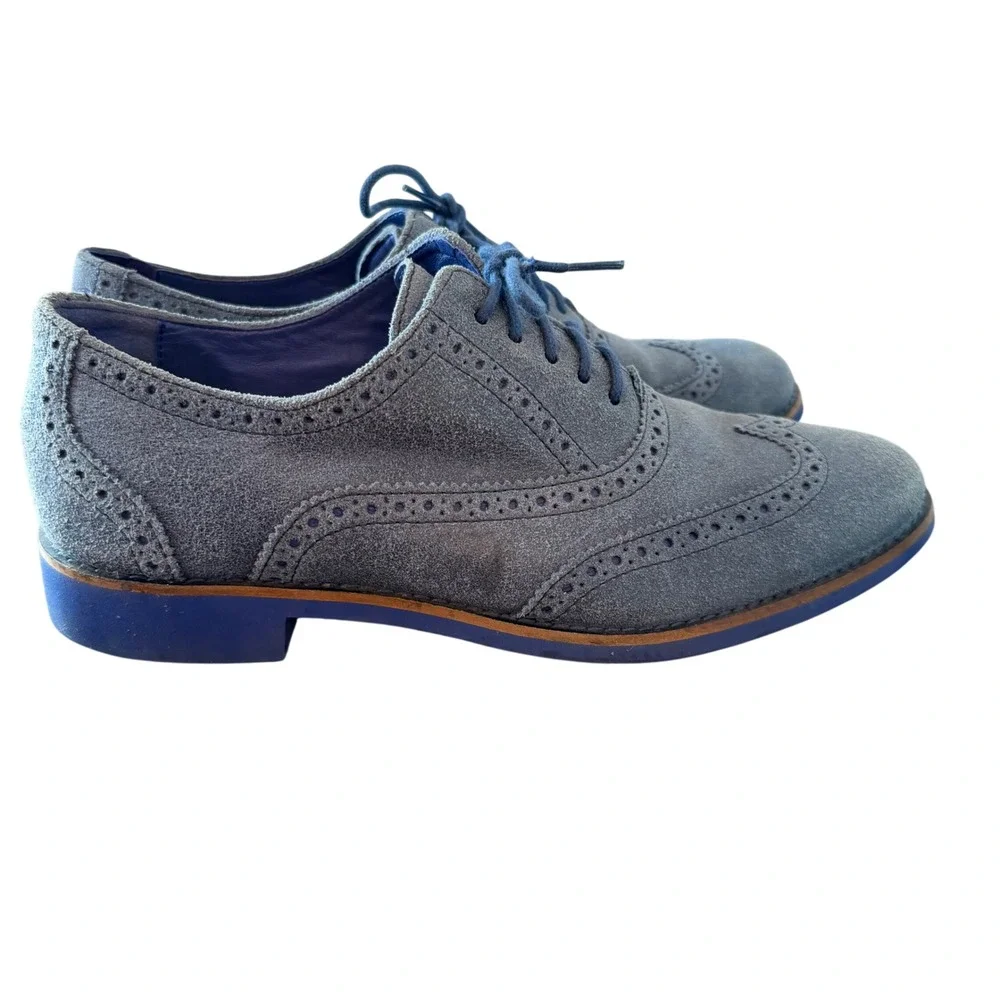 Cole Haan Blue Suede Wingtip Oxfords Brogue Lace Up‎ Shoes D38876 Womens 8.5 B